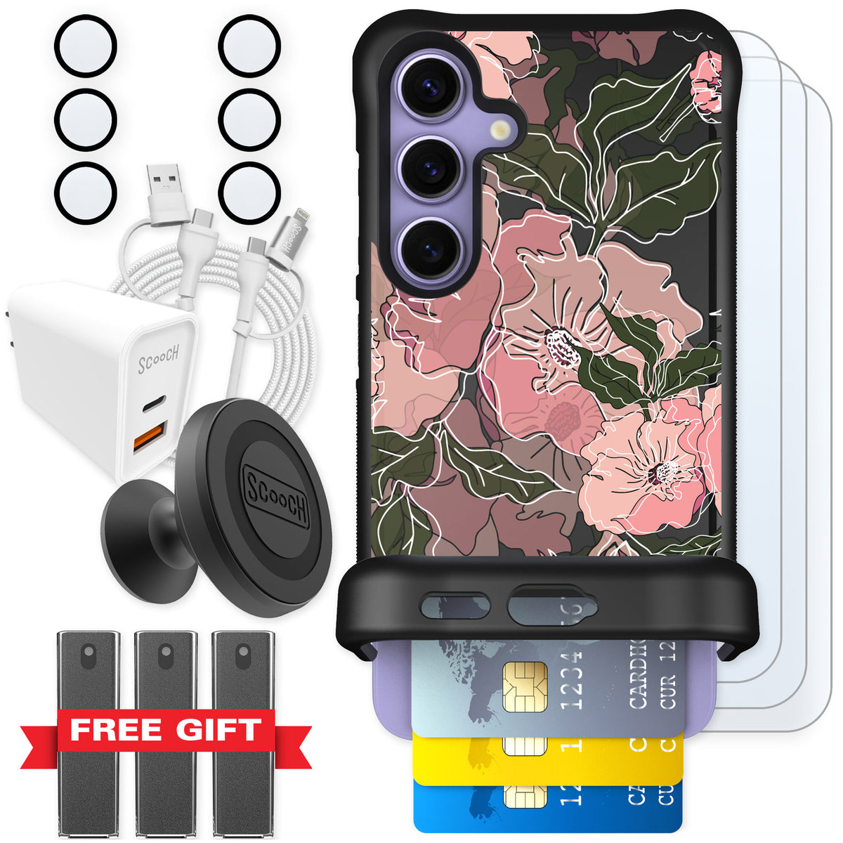 Scooch Wingmate Blush Botanical for Galaxy S24 — Ultimate Bundle