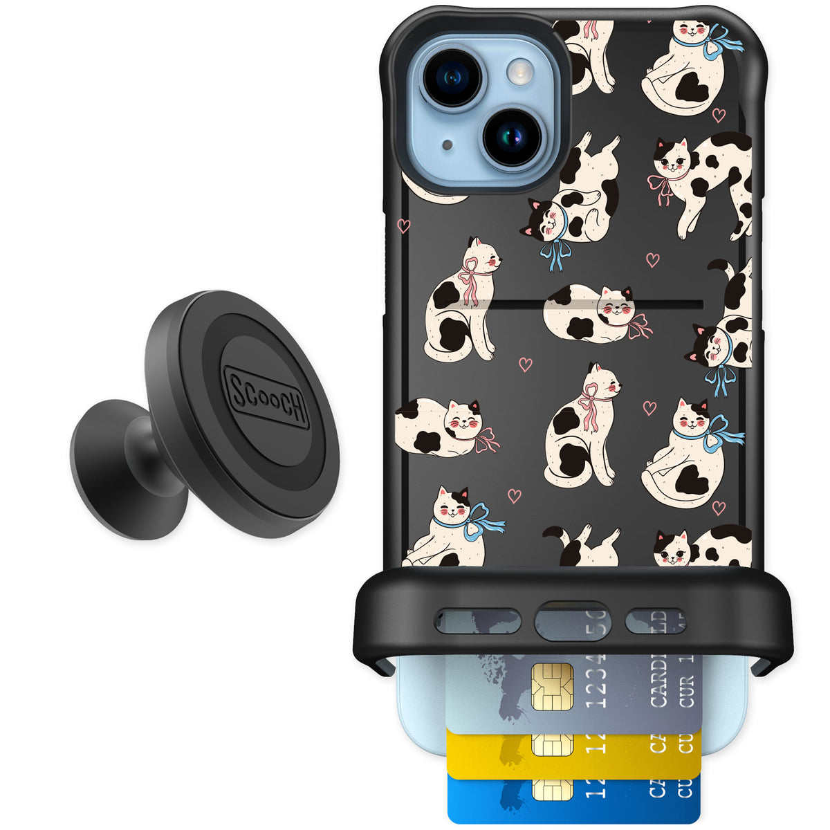 Scooch Wingmate Bow Kitties for iPhone 15 Plus — Starter Bundle