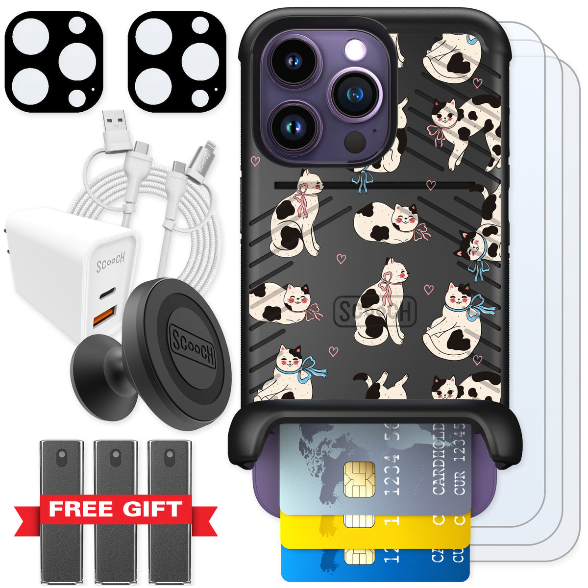 Scooch Wingmate Bow Kitties for iPhone 14 Pro — Ultimate Bundle