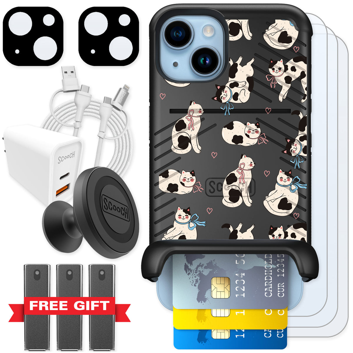 Scooch Wingmate Bow Kitties for iPhone 14 — Ultimate Bundle