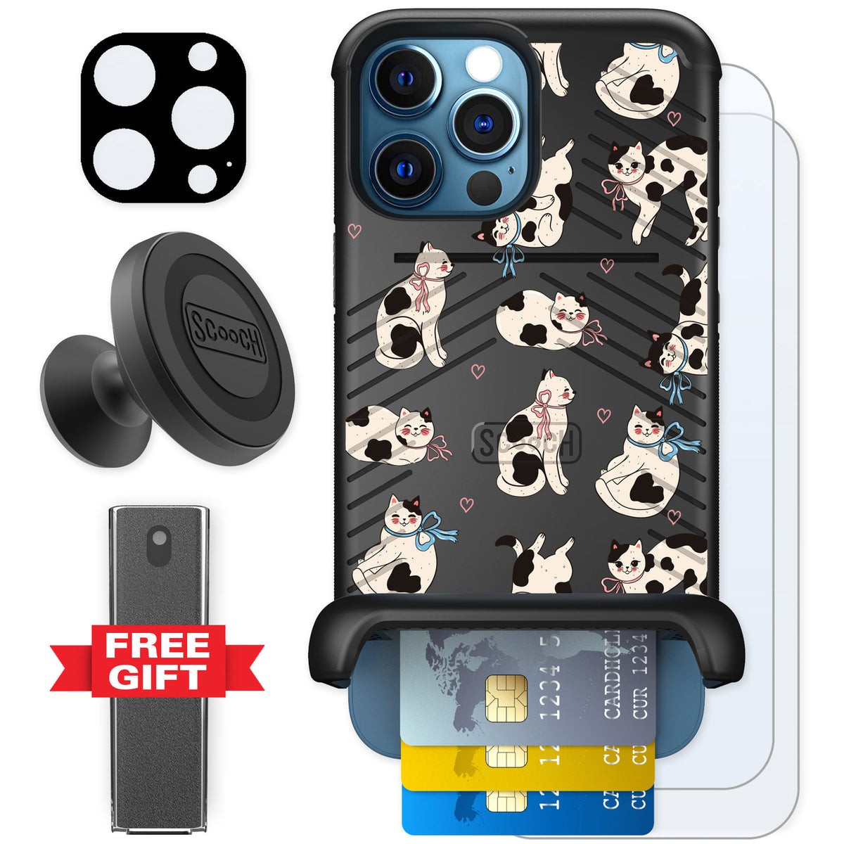 Scooch Wingmate Bow Kitties for iPhone 12 Pro — Defender Bundle