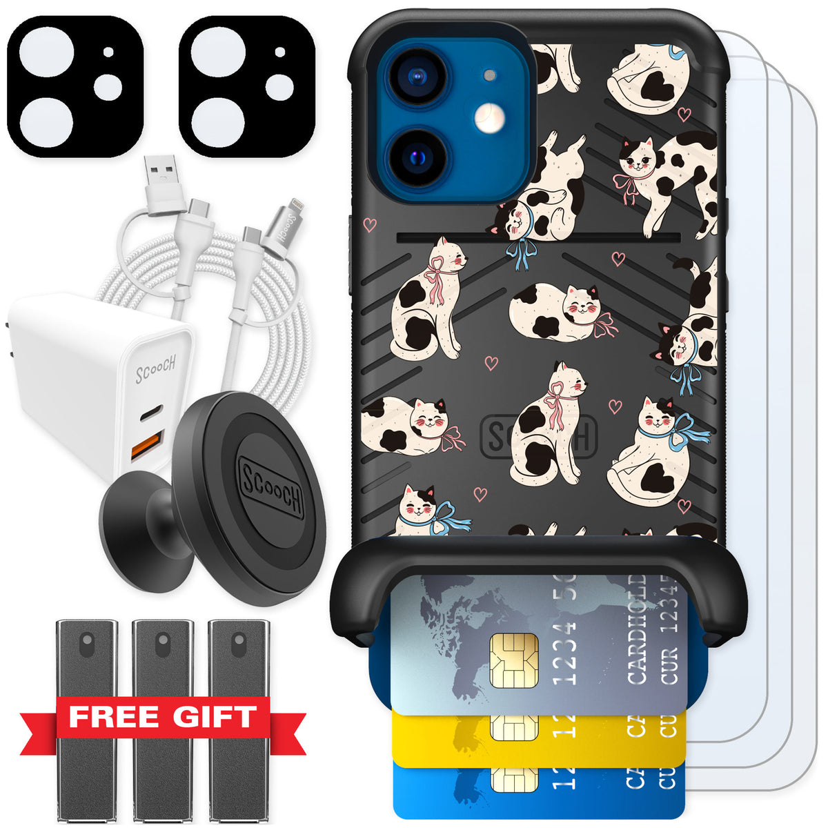 Scooch Wingmate Bow Kitties for iPhone 12 mini — Ultimate Bundle