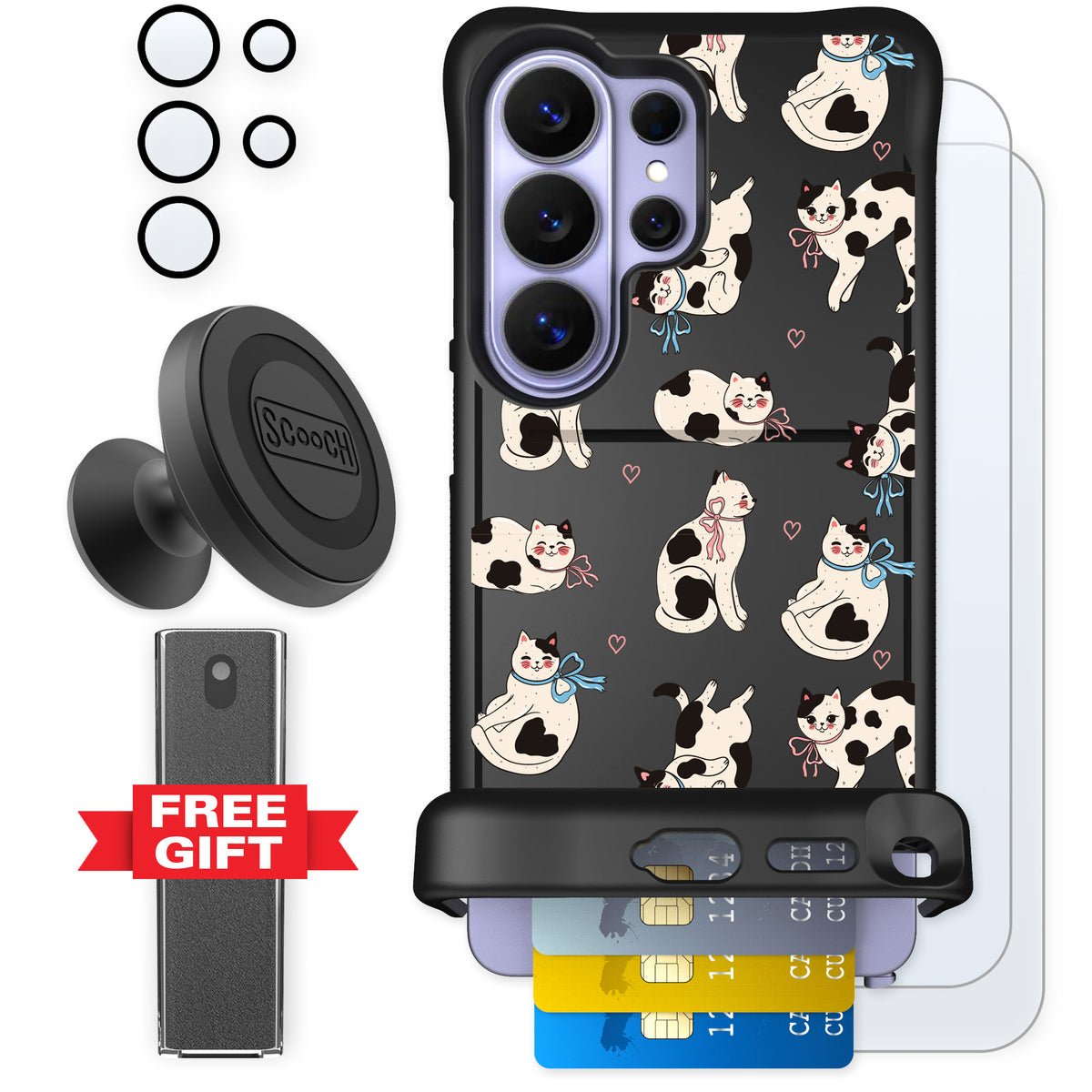 Scooch Wingmate Bow Kitties for Galaxy S26 Ultra — Defender Bundle