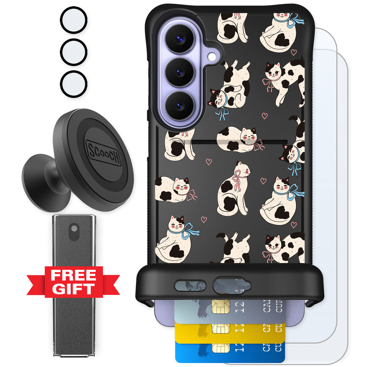 Scooch Wingmate Bow Kitties for Galaxy S26+ — Defender Bundle