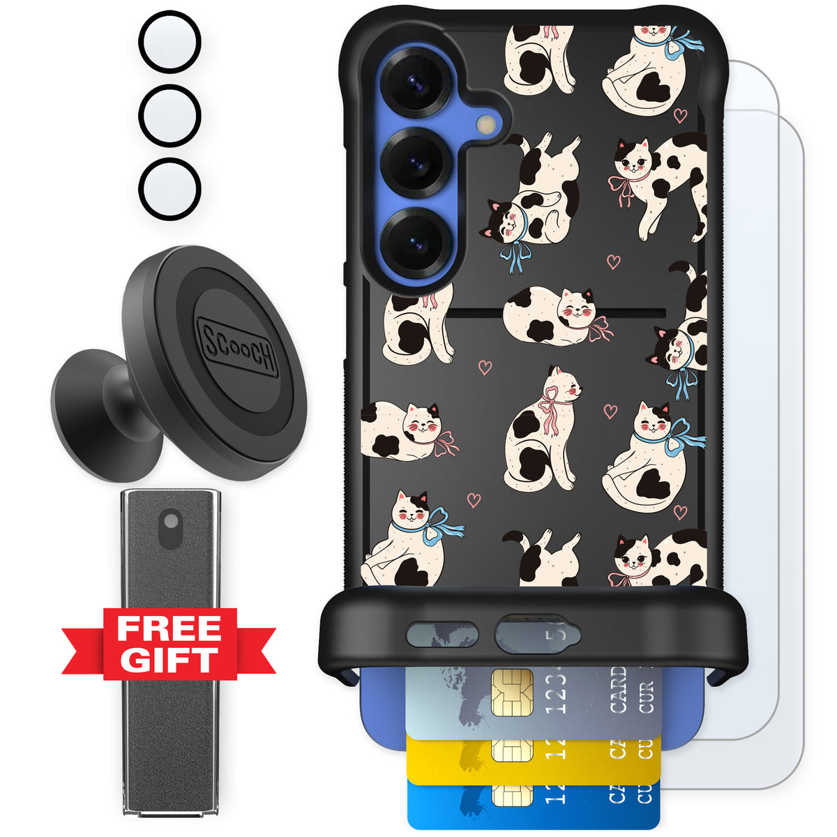 Scooch Wingmate Bow Kitties for Galaxy S25+ — Defender Bundle