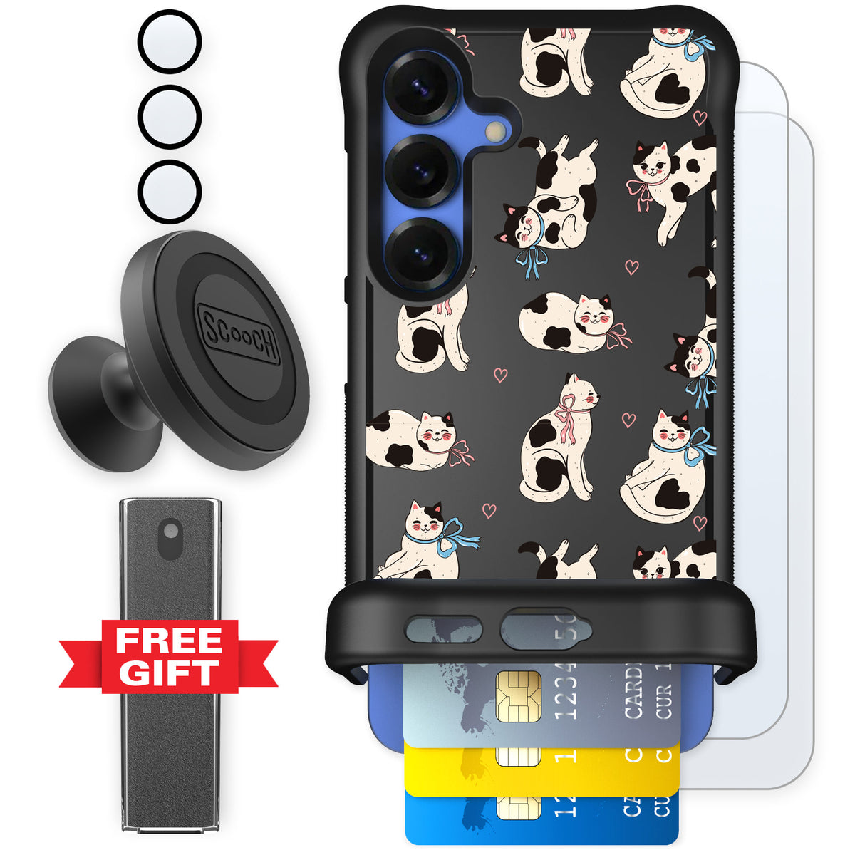 Scooch Wingmate Bow Kitties for Galaxy S25 — Defender Bundle