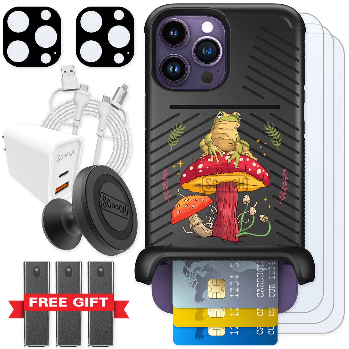 Scooch Wingmate Toadstool Frog for iPhone 14 Pro Max — Ultimate Bundle