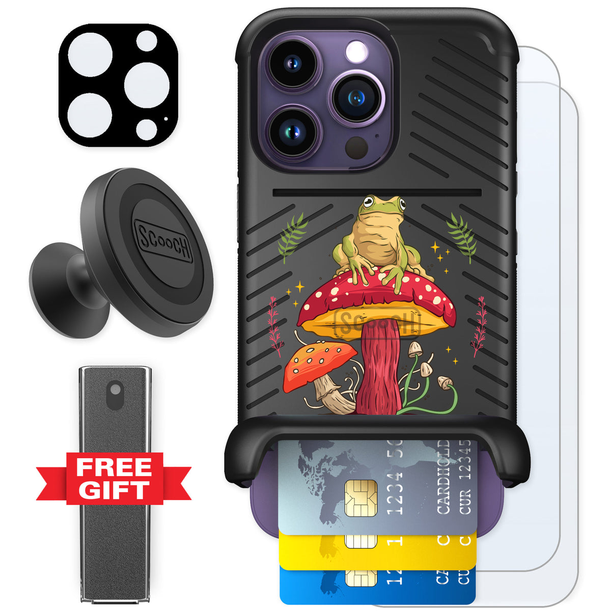 Scooch Wingmate Toadstool Frog for iPhone 14 Pro — Defender Bundle