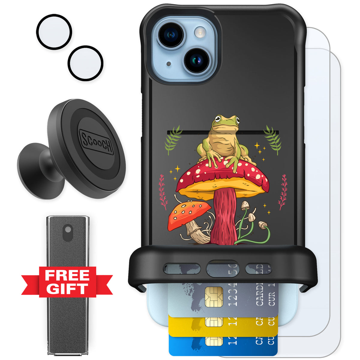 Scooch Wingmate Toadstool Frog for iPhone 14 Plus — Defender Bundle
