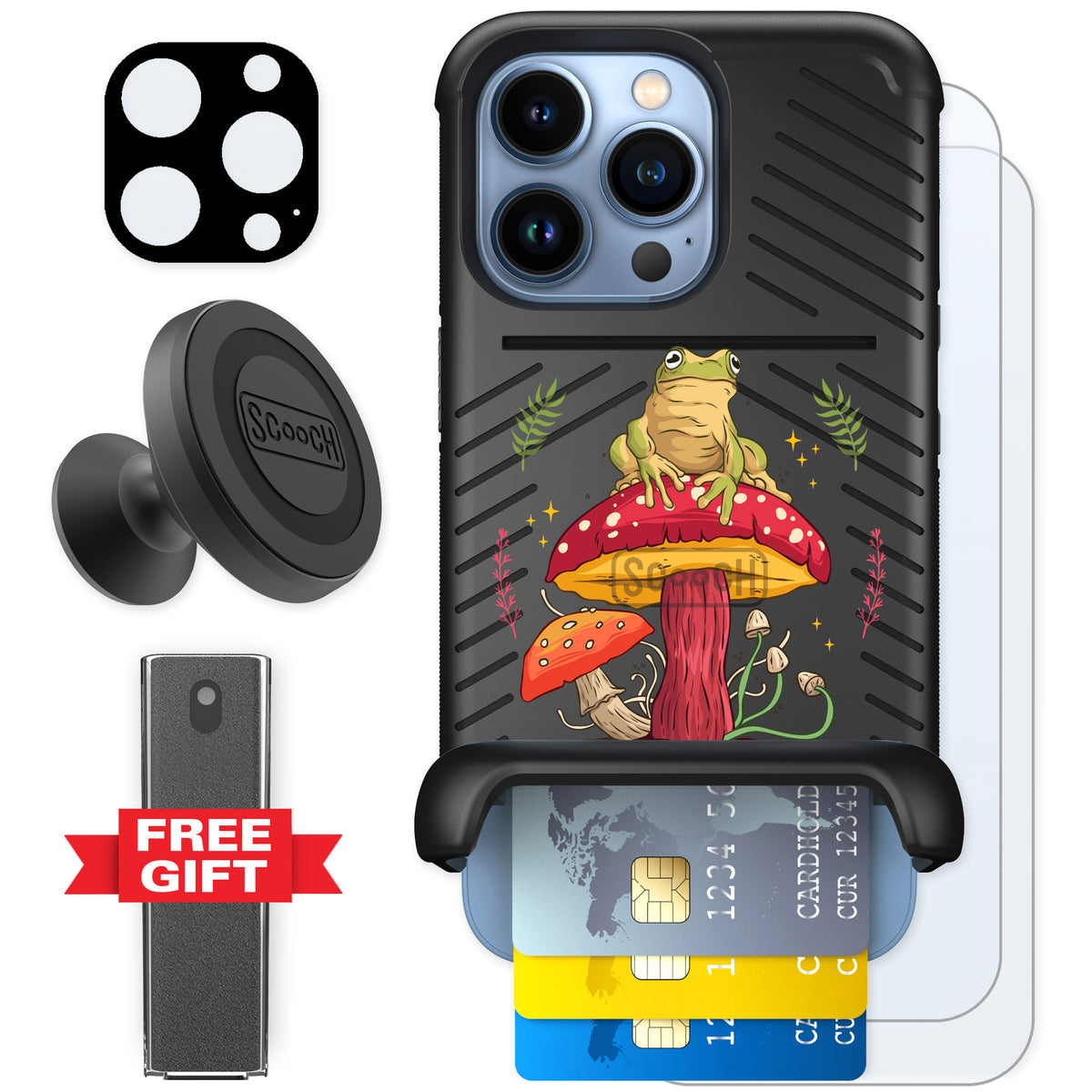 Scooch Wingmate Toadstool Frog for iPhone 13 Pro — Defender Bundle