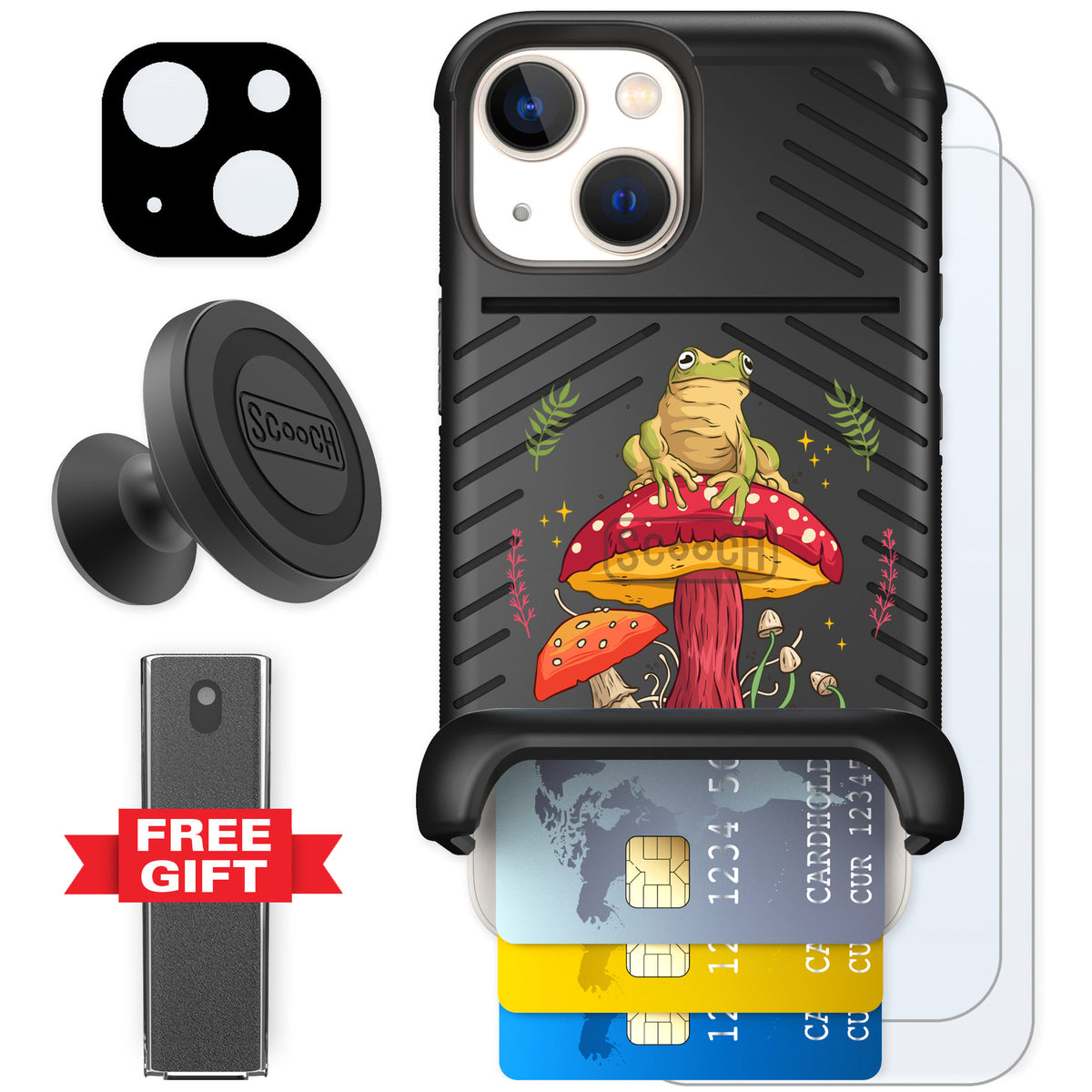 Scooch Wingmate Toadstool Frog for iPhone 13 mini — Defender Bundle