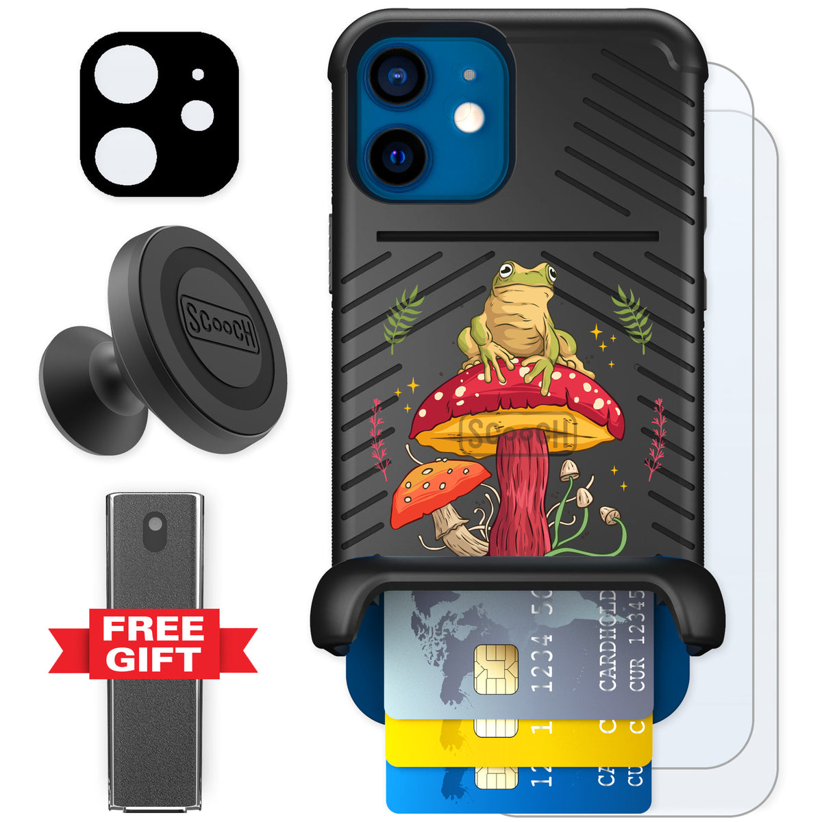Scooch Wingmate Toadstool Frog for iPhone 12 — Defender Bundle