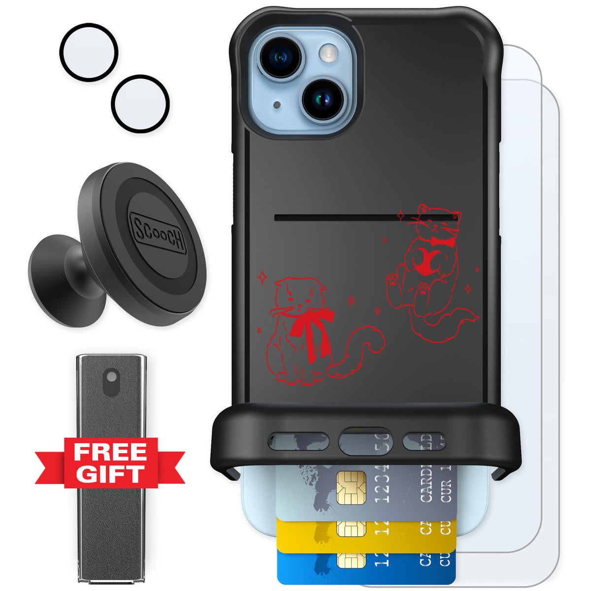 Scooch Wingmate Cupid's Cats for iPhone 14 Plus — Defender Bundle