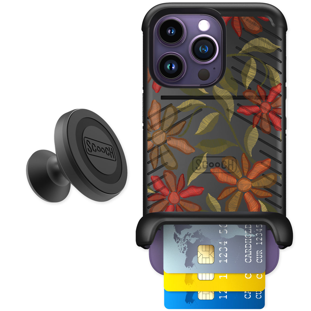Scooch Wingmate Floral Tapestry for iPhone 14 Pro — Starter Bundle