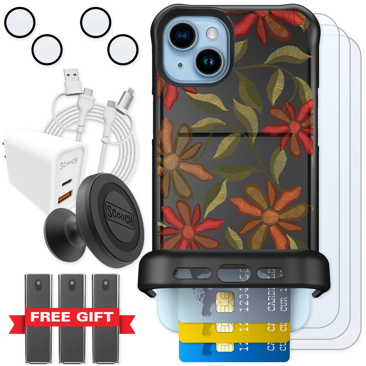 Scooch Wingmate Floral Tapestry for iPhone 14 Plus — Ultimate Bundle