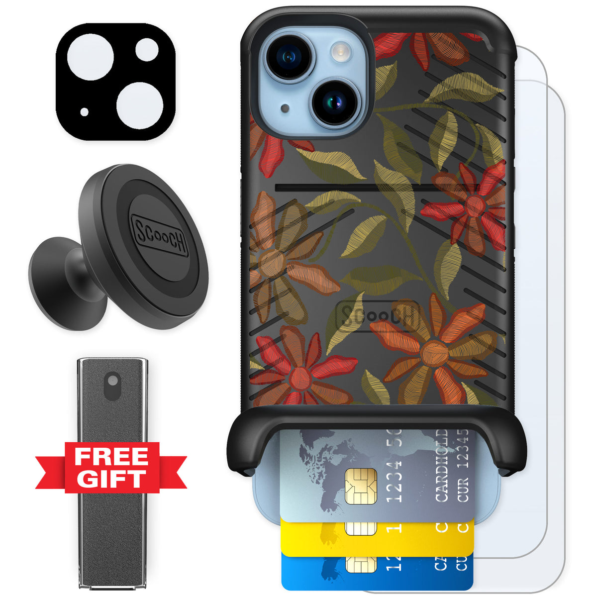 Scooch Wingmate Floral Tapestry for iPhone 14 — Defender Bundle