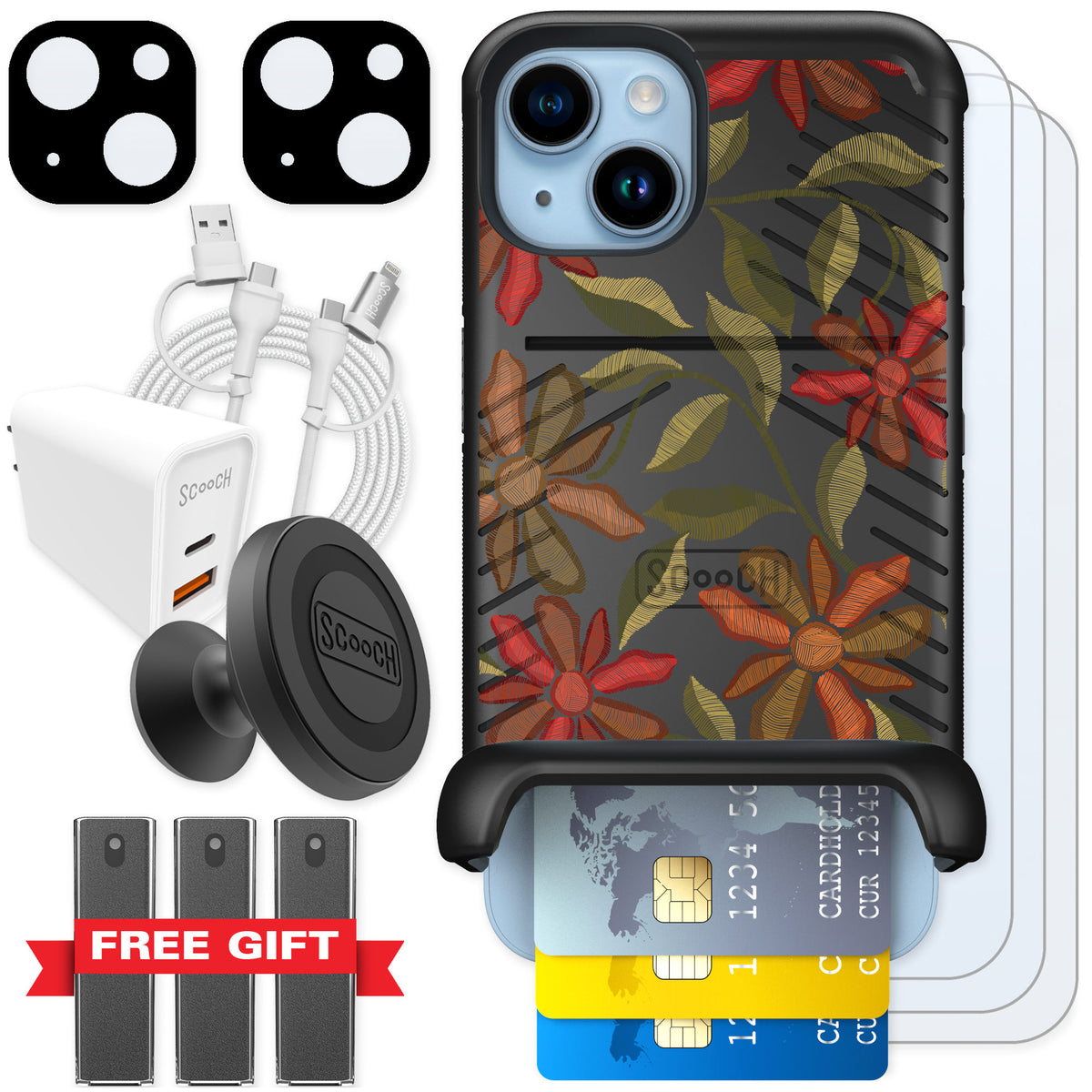 Scooch Wingmate Floral Tapestry for iPhone 14 — Ultimate Bundle