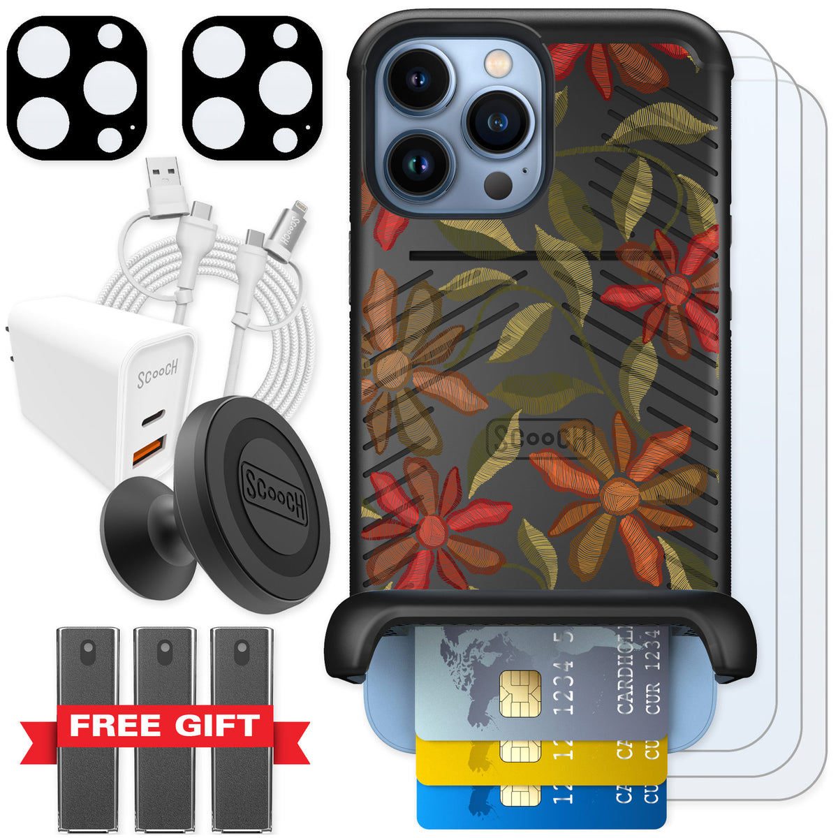 Scooch Wingmate Floral Tapestry for iPhone 13 Pro Max — Ultimate Bundle