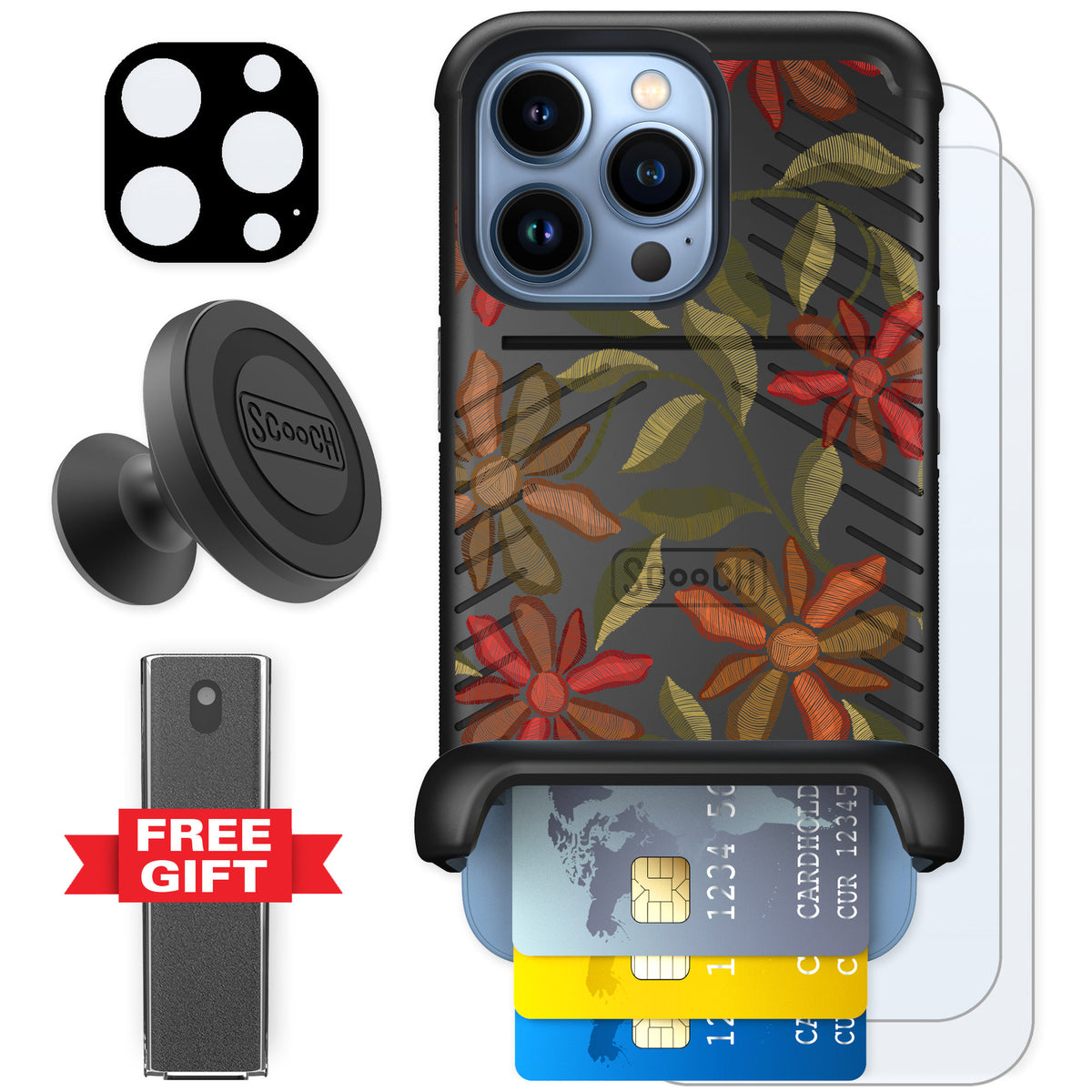 Scooch Wingmate Floral Tapestry for iPhone 13 Pro — Defender Bundle