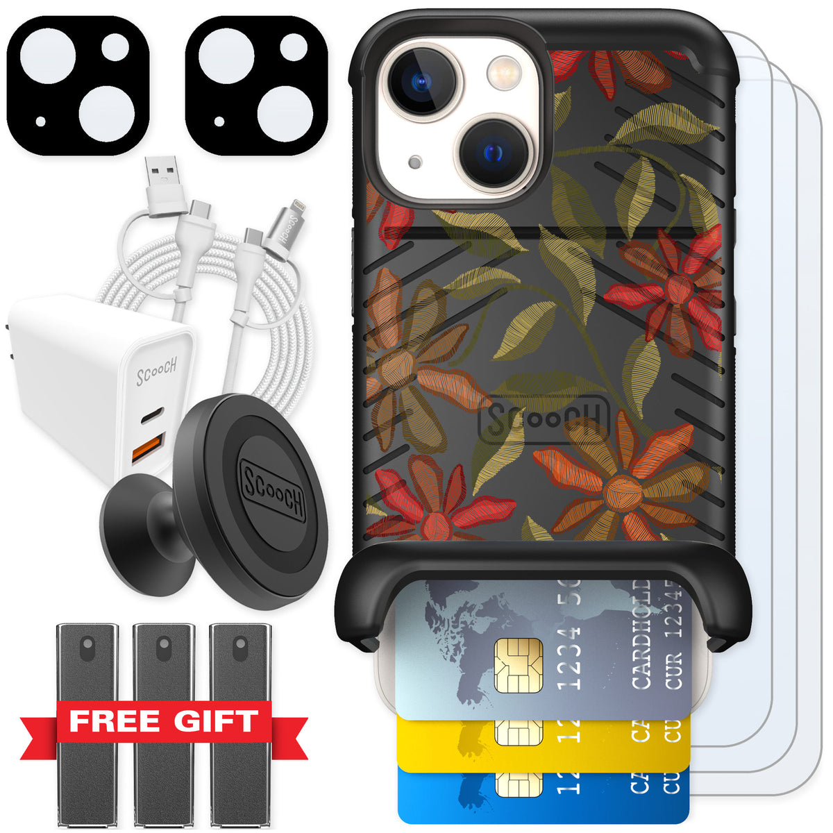Scooch Wingmate Floral Tapestry for iPhone 13 mini — Ultimate Bundle