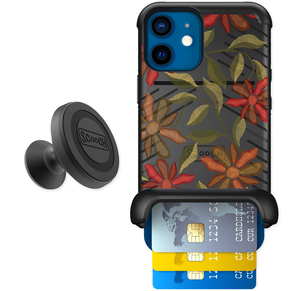 Scooch Wingmate Floral Tapestry for iPhone 12 mini — Starter Bundle
