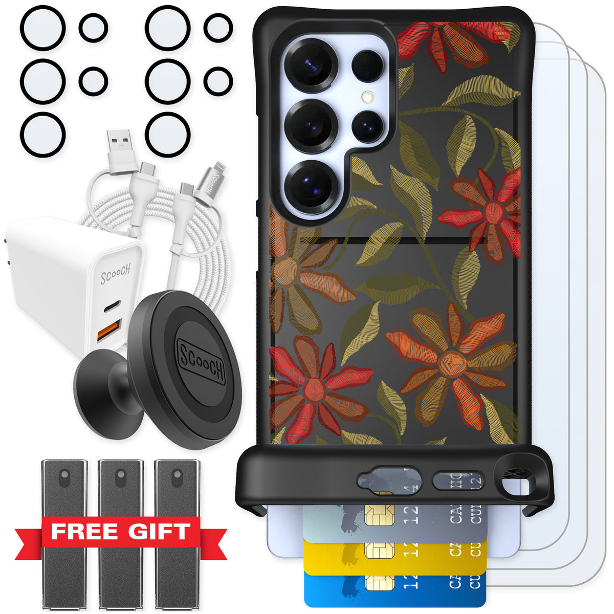 Scooch Wingmate Floral Tapestry for Galaxy S25 Ultra — Ultimate Bundle