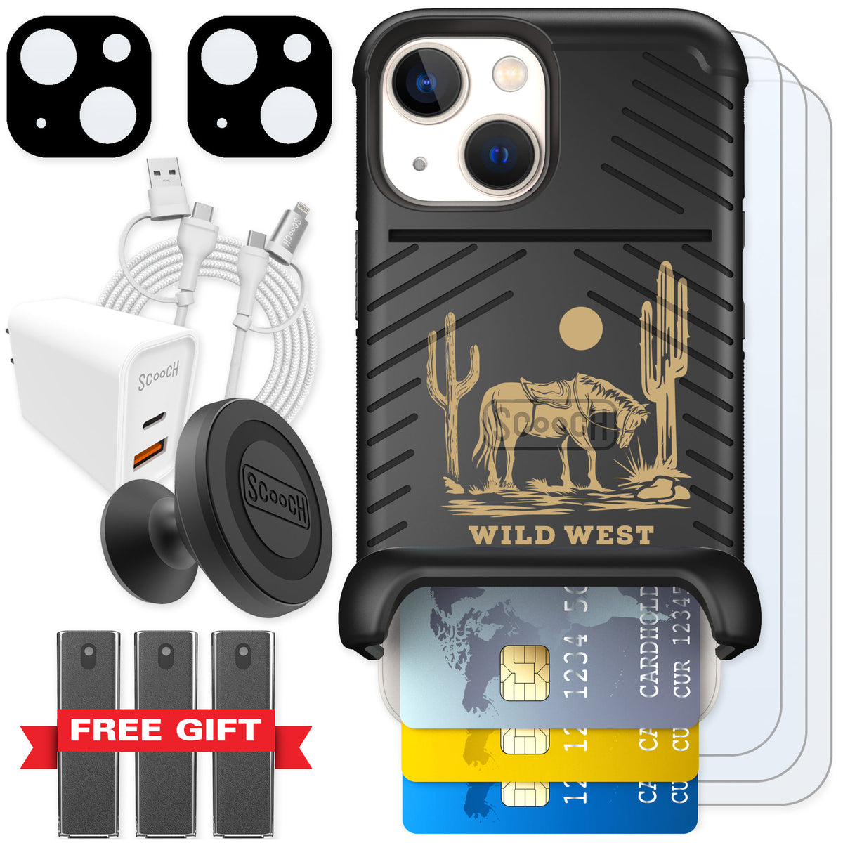 Scooch Wingmate Wild West for iPhone 13 mini — Ultimate Bundle