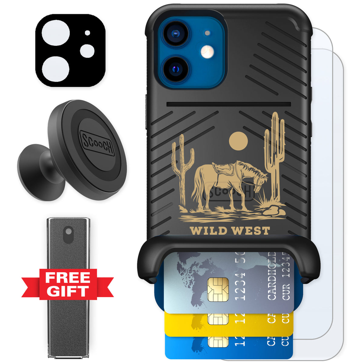 Scooch Wingmate Wild West for iPhone 12 mini — Defender Bundle
