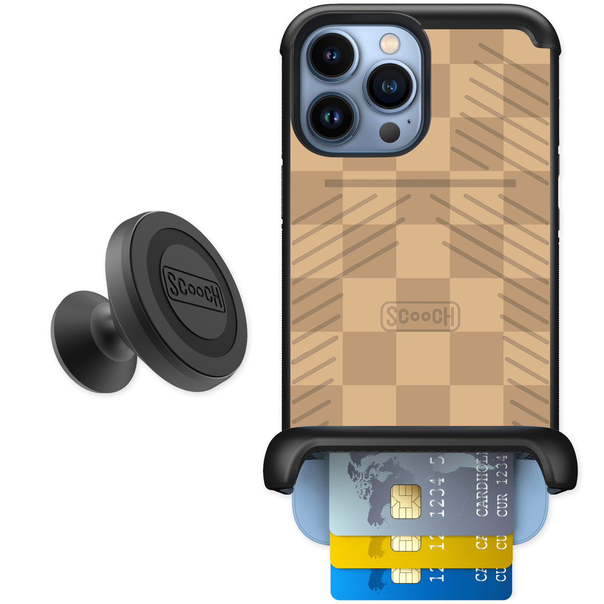 Scooch Wingmate Checkered Beige for iPhone 13 Pro Max β Starter Bundle
