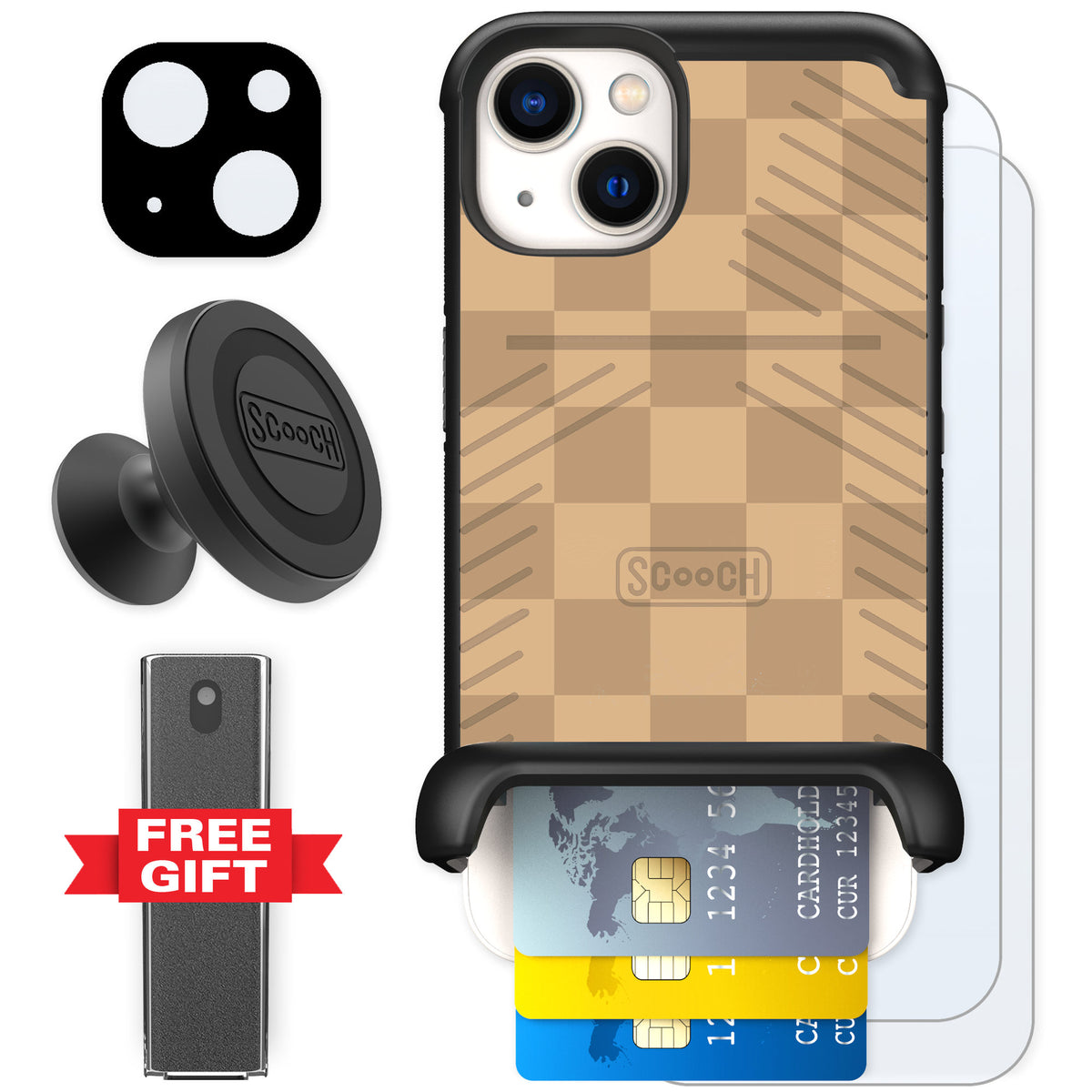 Scooch Wingmate Checkered Beige for iPhone 13 β Defender Bundle