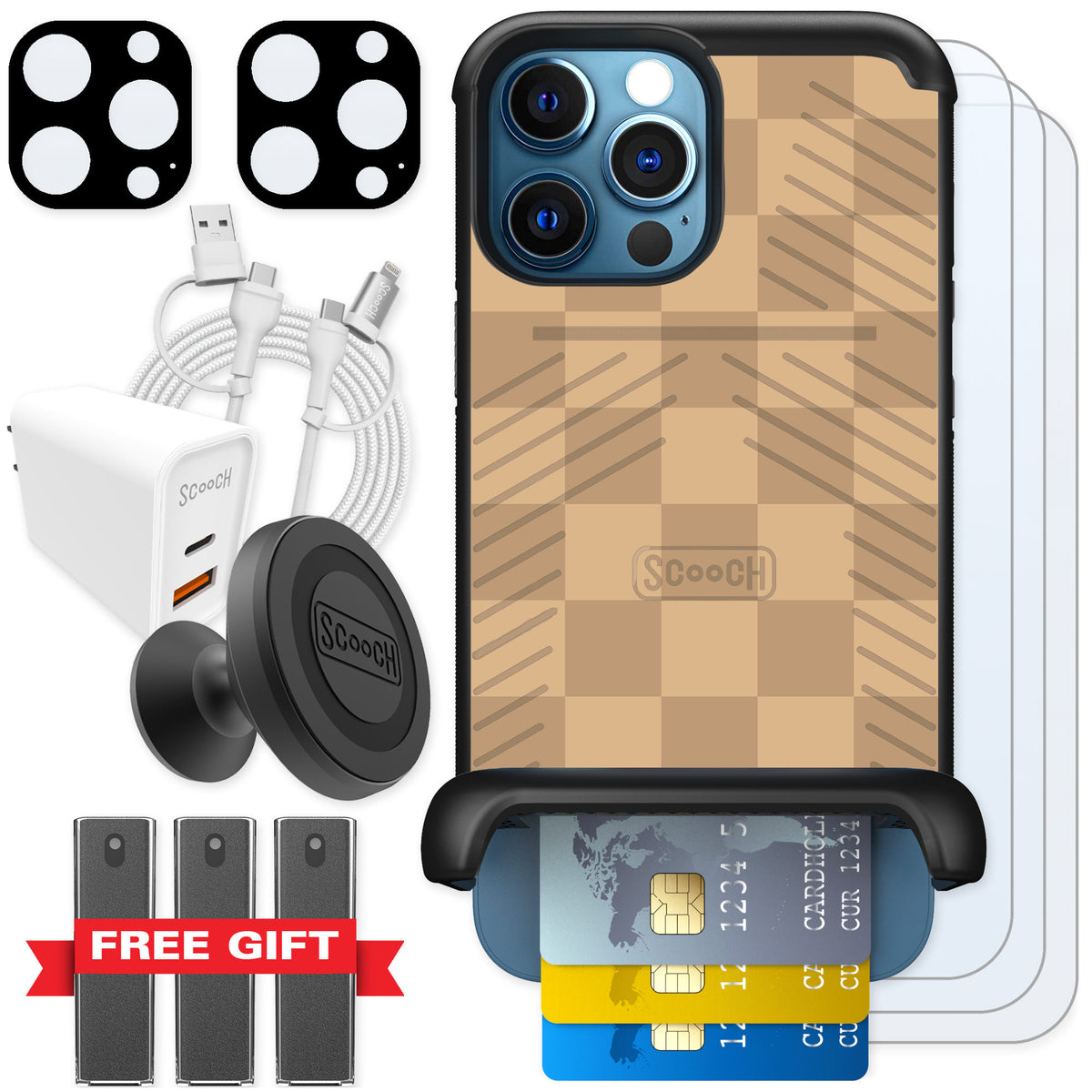 Scooch Wingmate Checkered Beige for iPhone 12 Pro Max β Ultimate Bundle