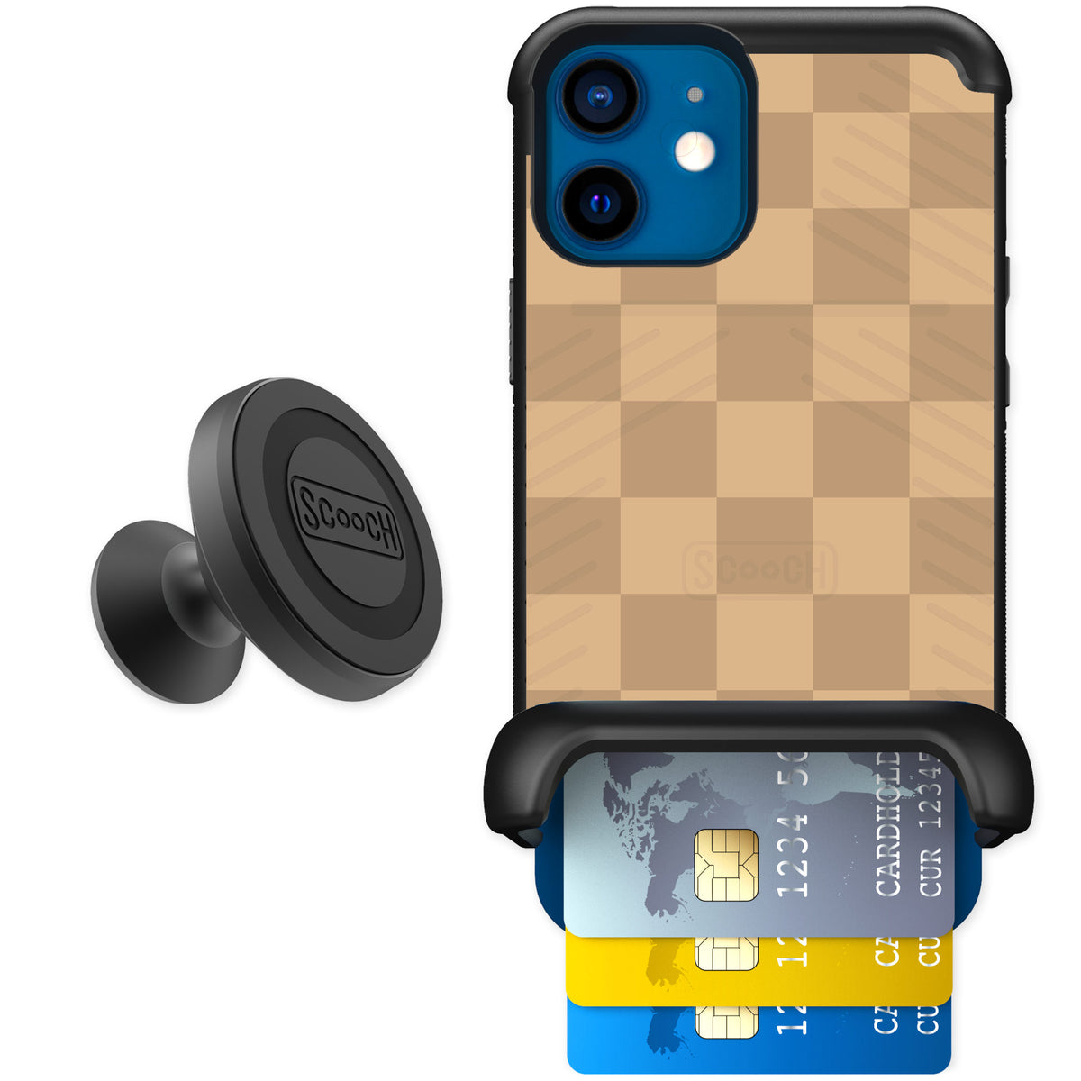 Scooch Wingmate Checkered Beige for iPhone 12 mini β Starter Bundle