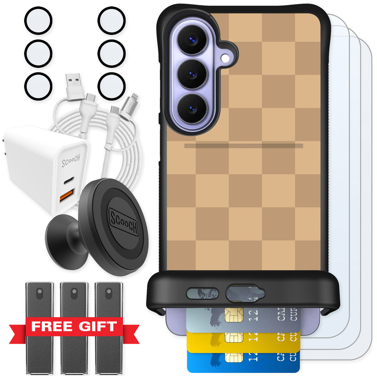 Scooch Wingmate Checkered Beige for Galaxy S26+ β Ultimate Bundle