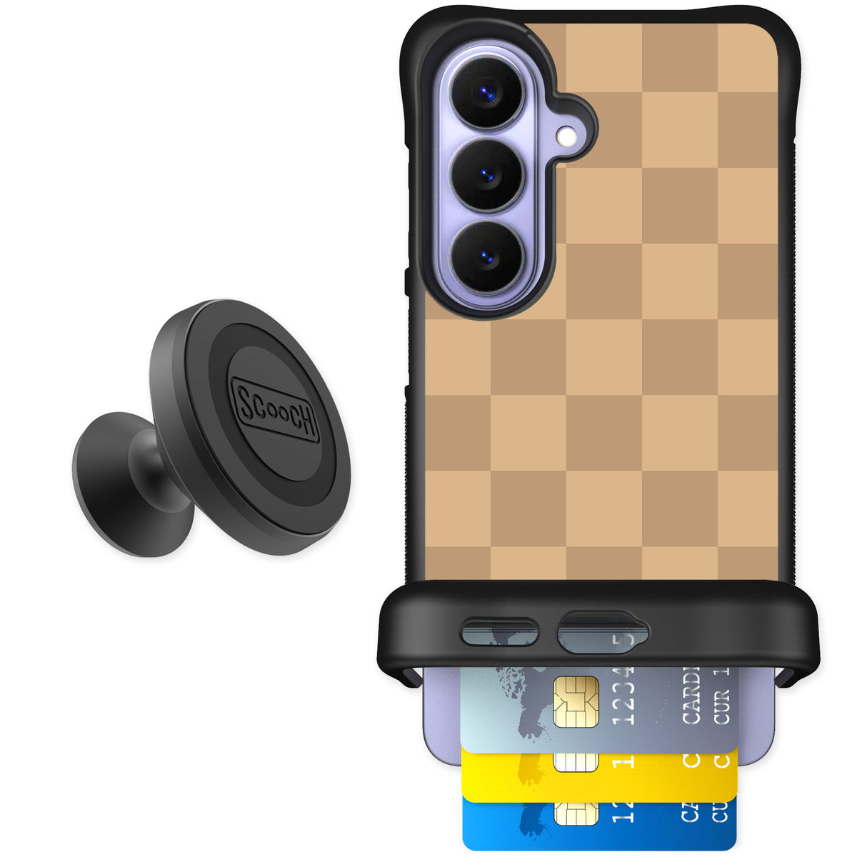 Scooch Wingmate Checkered Beige for Galaxy S26 β Starter Bundle