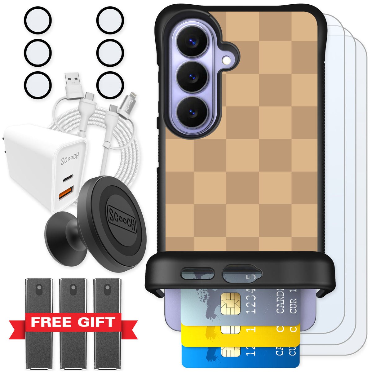 Scooch Wingmate Checkered Beige for Galaxy S26 β Ultimate Bundle
