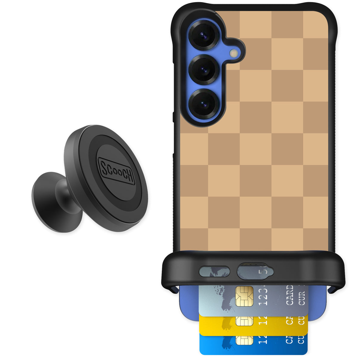 Scooch Wingmate Checkered Beige for Galaxy S25+ β Starter Bundle