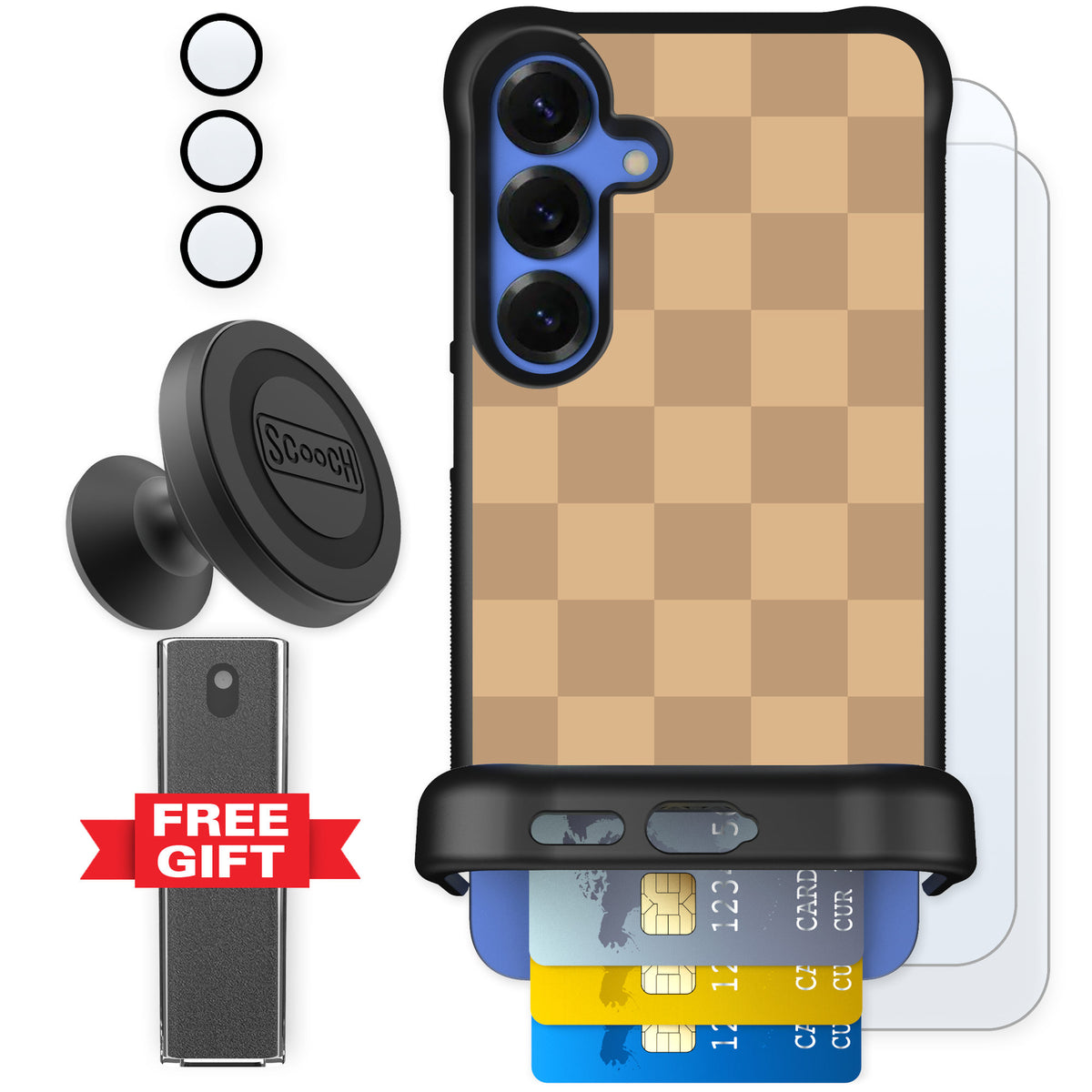 Scooch Wingmate Checkered Beige for Galaxy S25+ β Defender Bundle