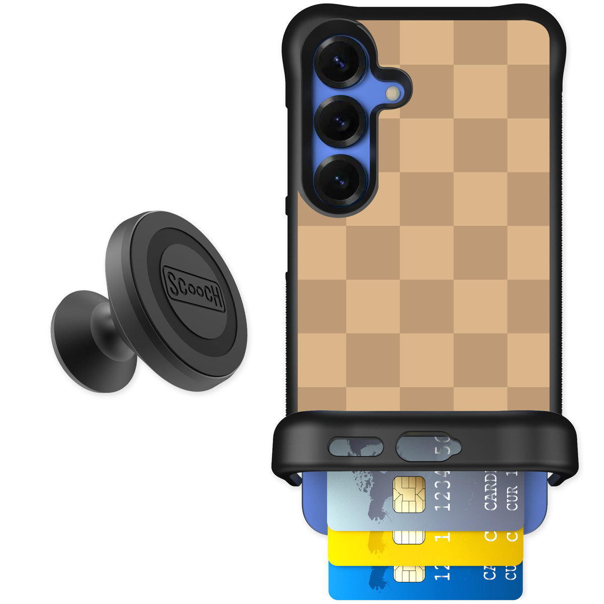 Scooch Wingmate Checkered Beige for Galaxy S25 β Starter Bundle