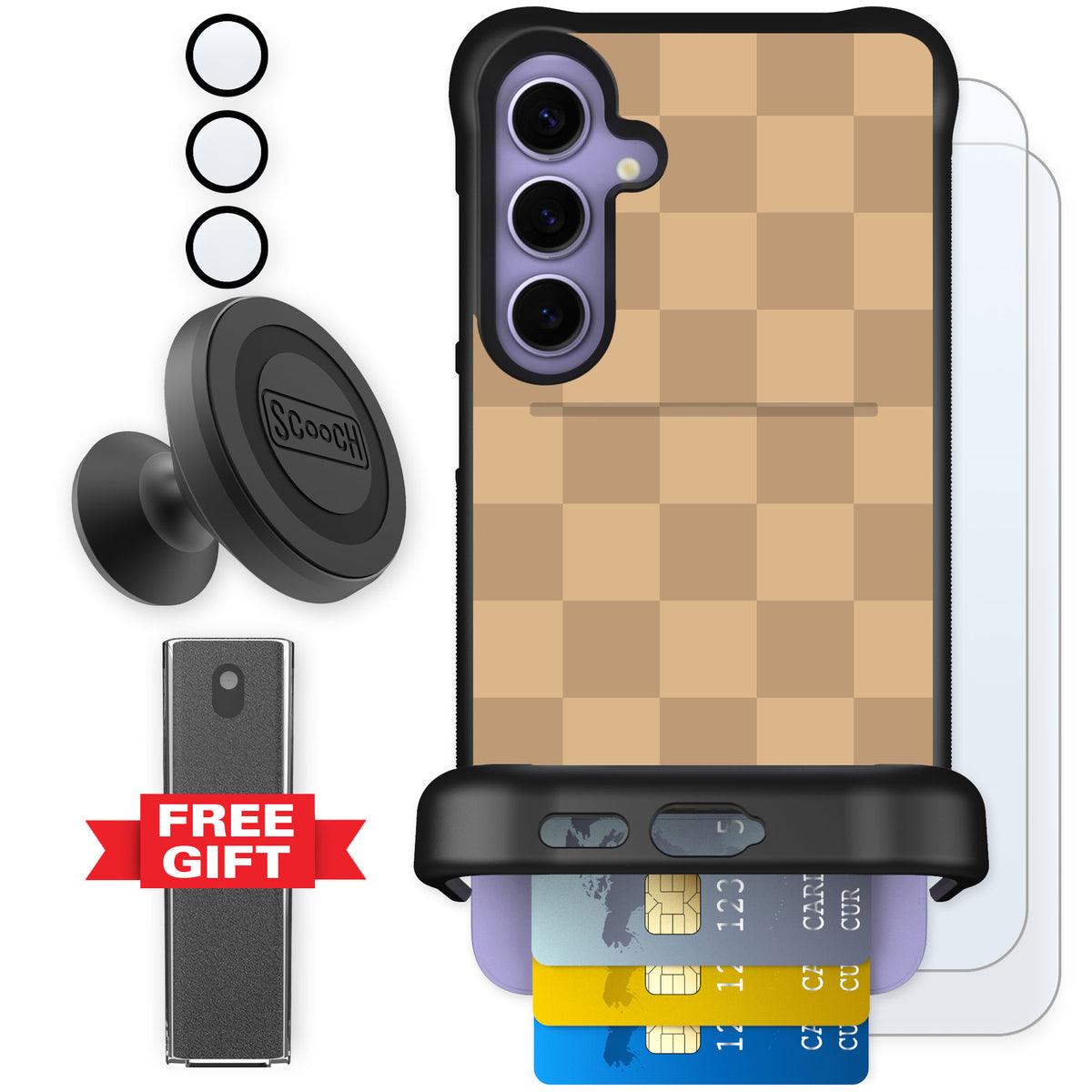Scooch Wingmate Checkered Beige for Galaxy S24+ β Defender Bundle