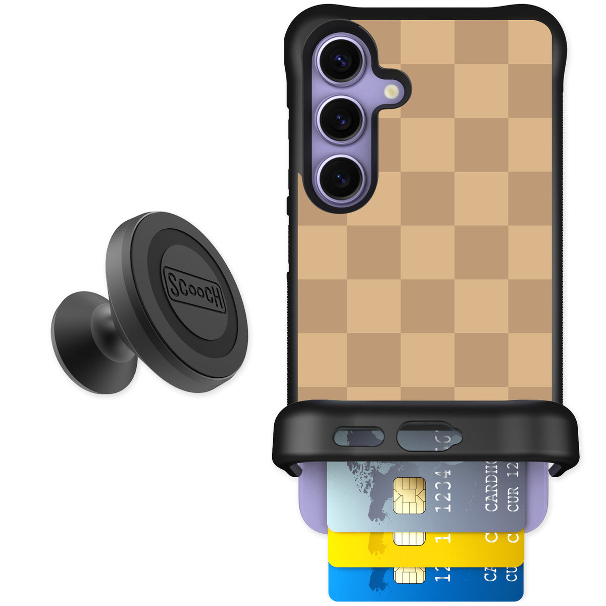 Scooch Wingmate Checkered Beige for Galaxy S24 β Starter Bundle