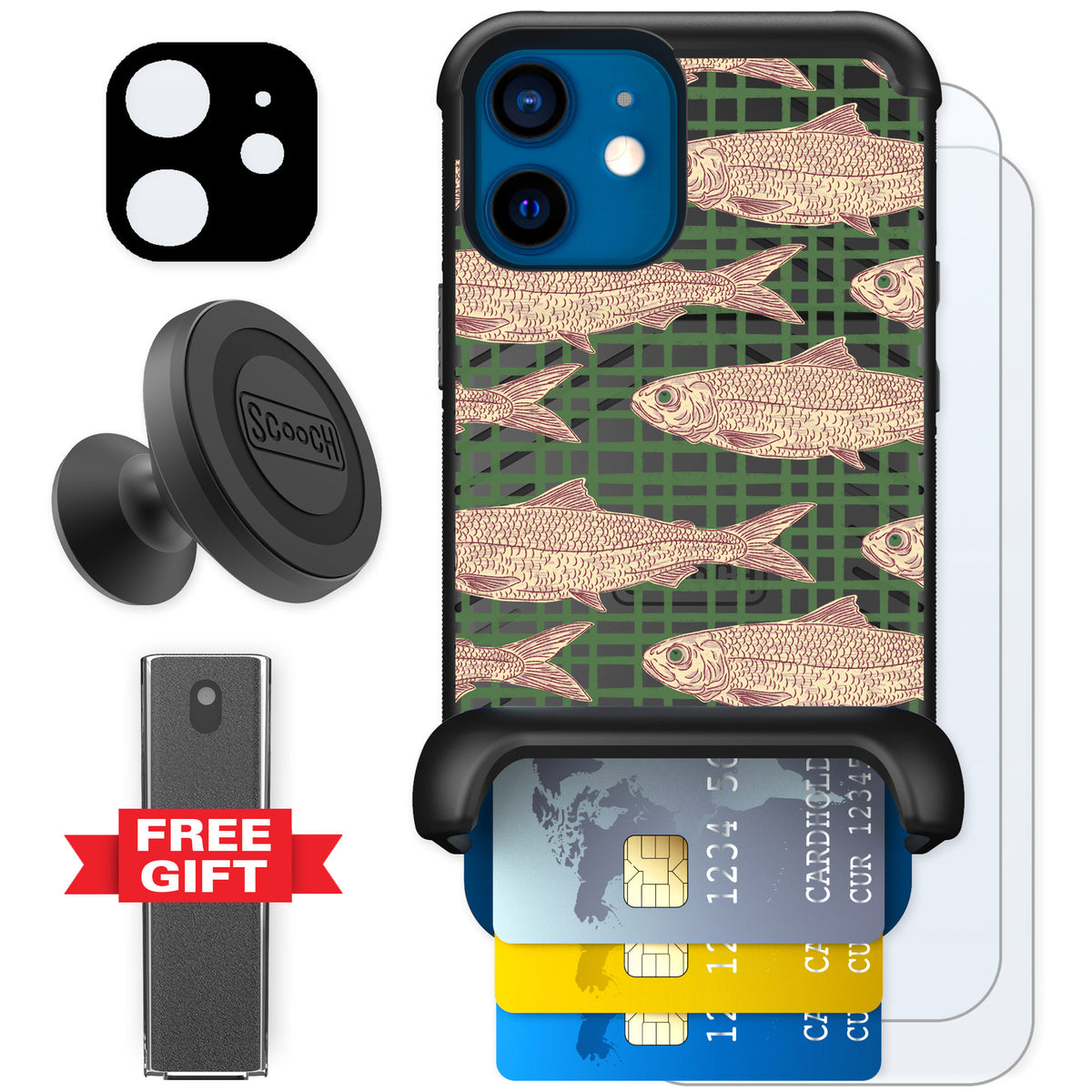 Scooch Wingmate Fresh Catch for iPhone 12 mini — Defender Bundle