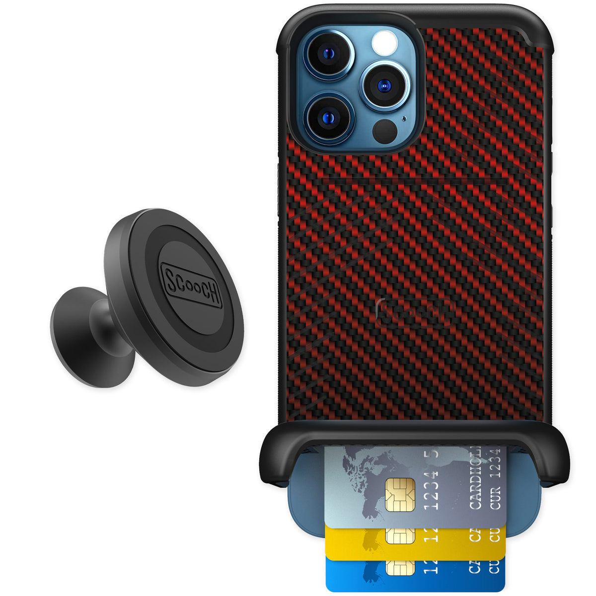 Scooch Wingmate Red Carbon Fiber for iPhone 12 Pro Max β Starter Bundle
