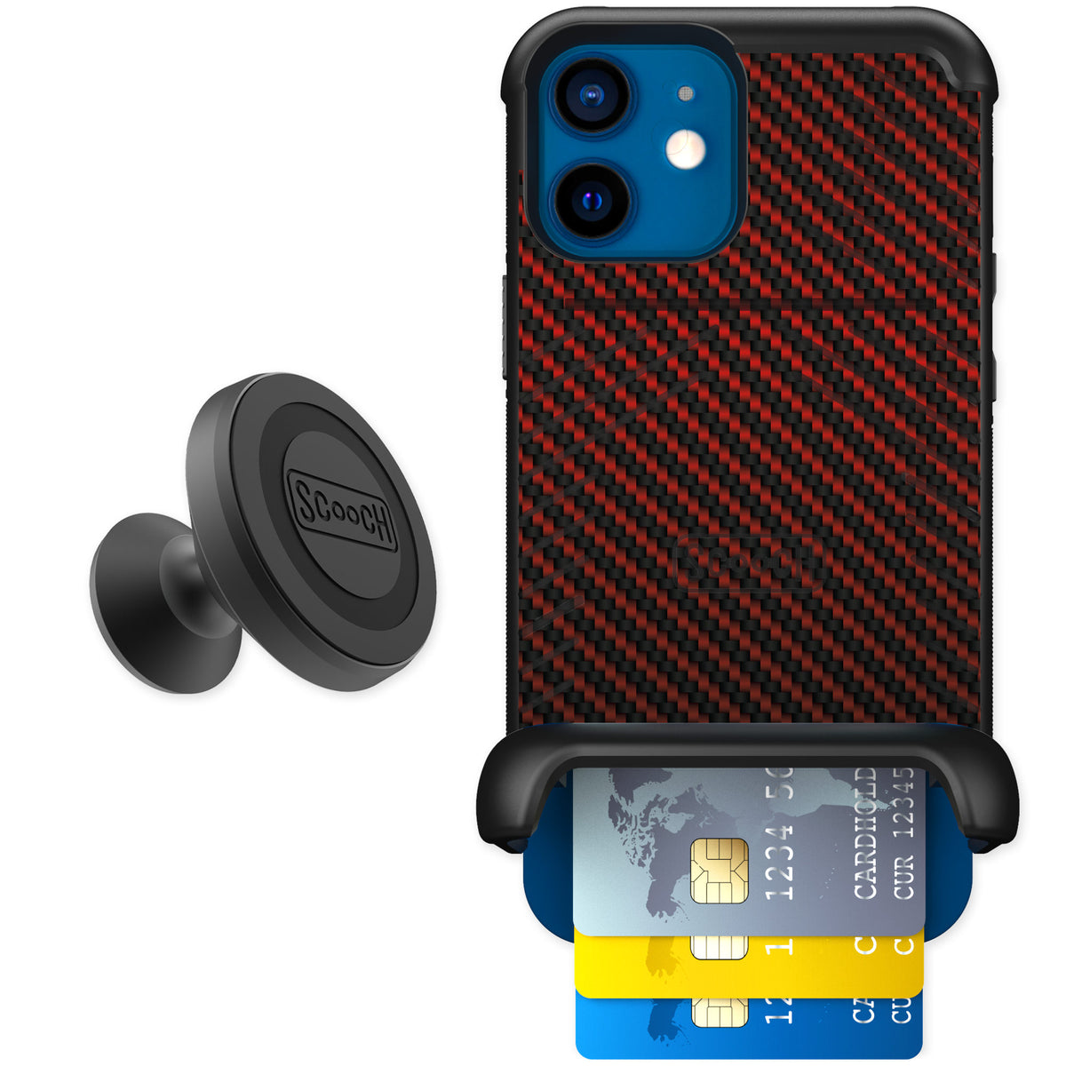 Scooch Wingmate Red Carbon Fiber for iPhone 12 β Starter Bundle