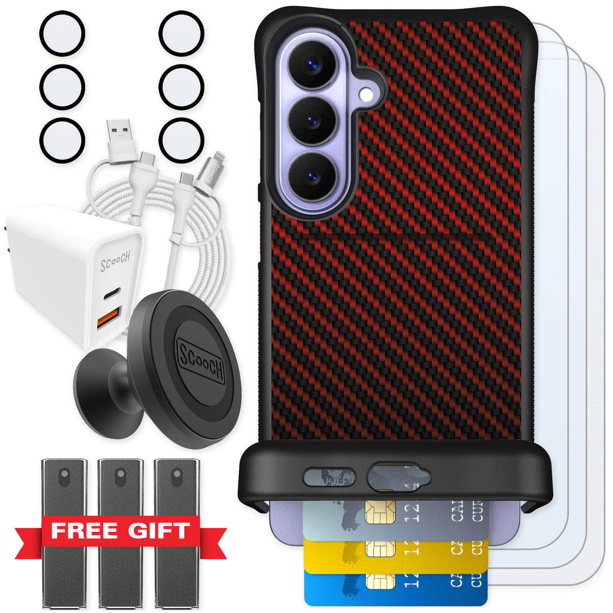 Scooch Wingmate Red Carbon Fiber for Galaxy S26+ β Ultimate Bundle