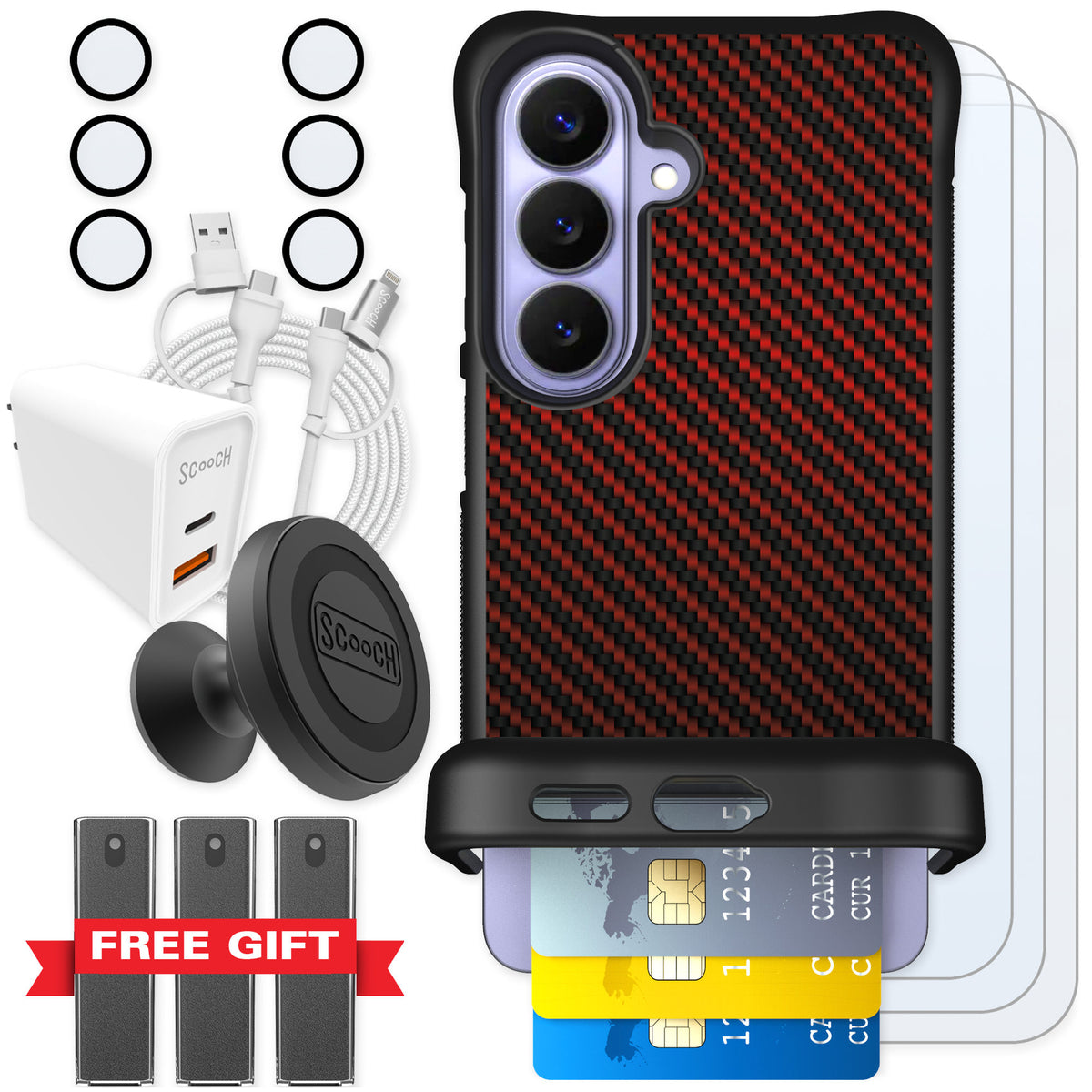 Scooch Wingmate Red Carbon Fiber for Galaxy S26 β Ultimate Bundle