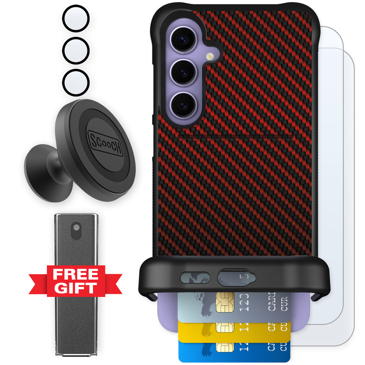 Scooch Wingmate Red Carbon Fiber for Galaxy S24+ β Defender Bundle