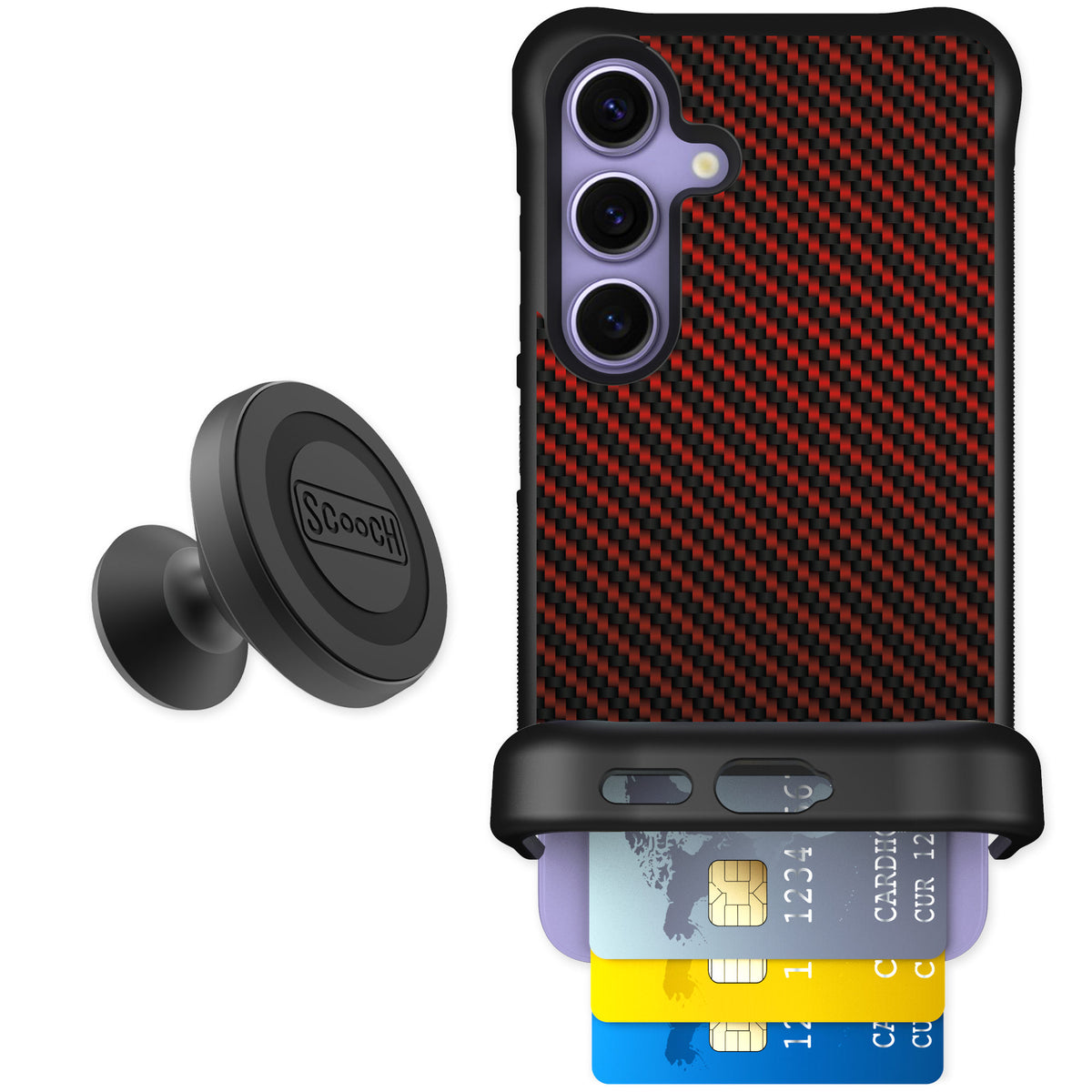 Scooch Wingmate Red Carbon Fiber for Galaxy S24 β Starter Bundle