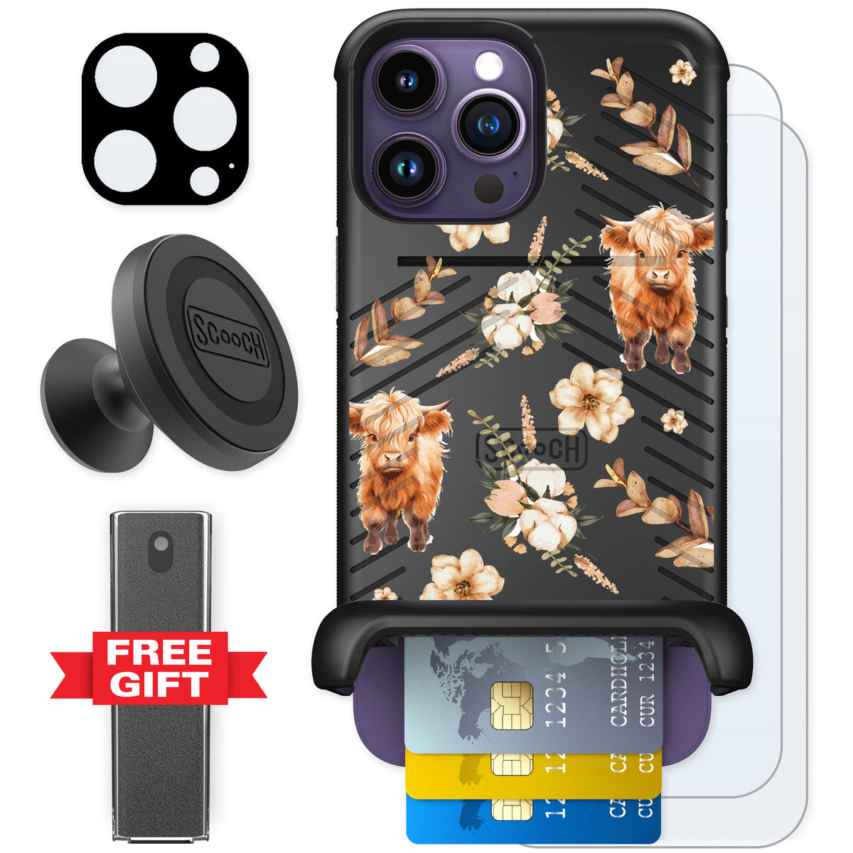 Scooch Wingmate Baby Cow for iPhone 14 Pro Max β Defender Bundle