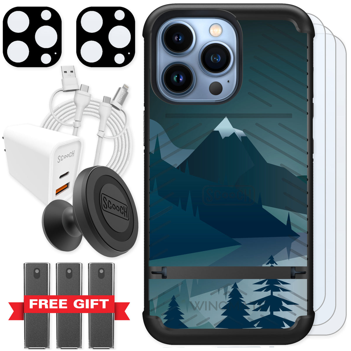 Scooch Wingmate Midnight Ridge for iPhone 13 Pro — Ultimate Bundle