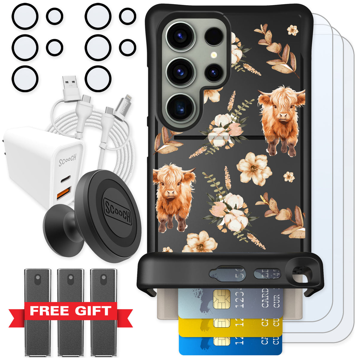 Scooch Wingmate Baby Cow for Galaxy S24 Ultra β Ultimate Bundle
